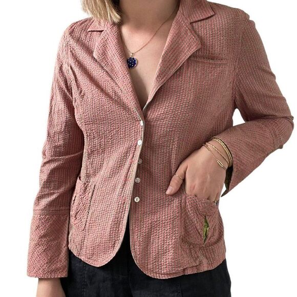 Robert Graham Womens Pink Green Seersucker Striped Collared Blouse Shirt Sz S - Picture 6 of 10